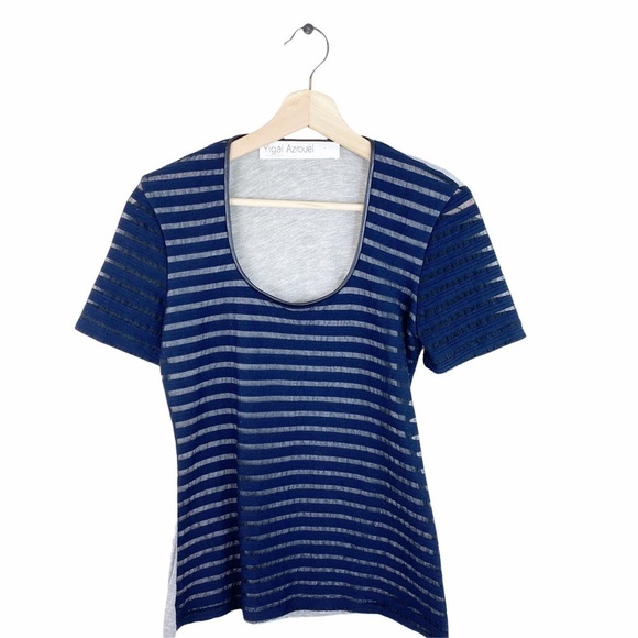 Yigal Azrouel Leather Trim Textured Striped Top - Picture 1 of 8